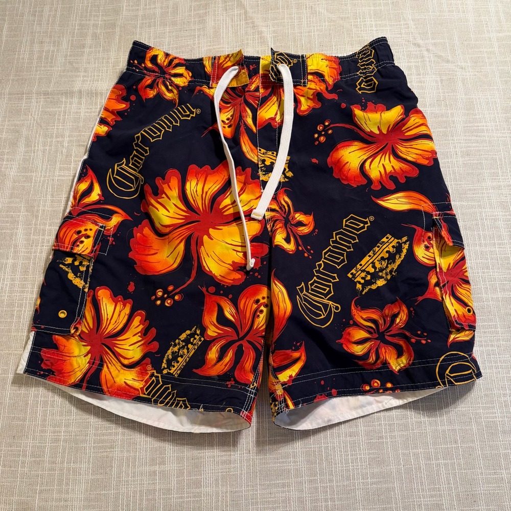 Corona Extra Mens XL Board Shorts Navy Blue Hibiscus Floral Tropical Swim Trunks